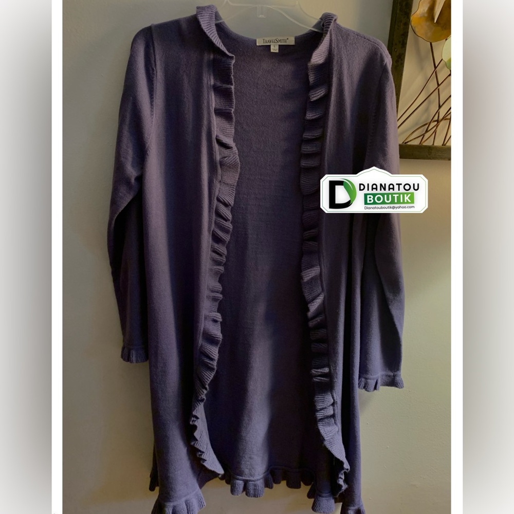 TravelSmith Open Front Sweater Purple Jacket